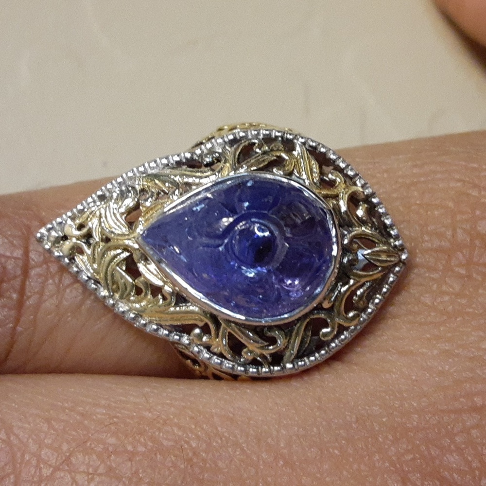 925 Genuine Hand Carved  Tanzanite ring. FIRM.